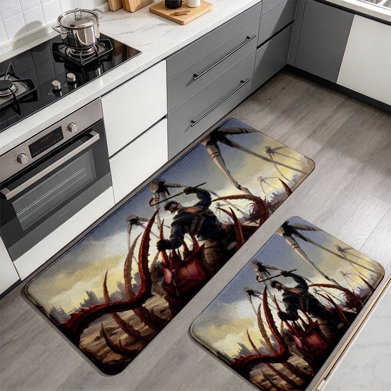 Halflife Flannel Kitchen Mat Christmas Soft Area Rug Non Slip Floor Carpet Home Decoration