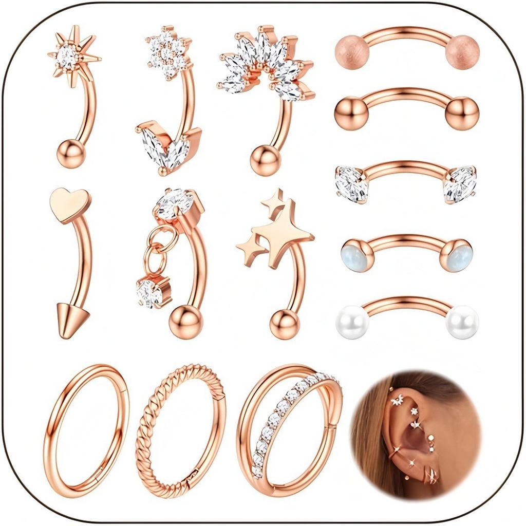 Stainless Steel Trendy Heart Curved Barbell Plain Twist Hoops Internally Threaded Versatile Unisex Piercing Eyebrow Lip Ear Nose
