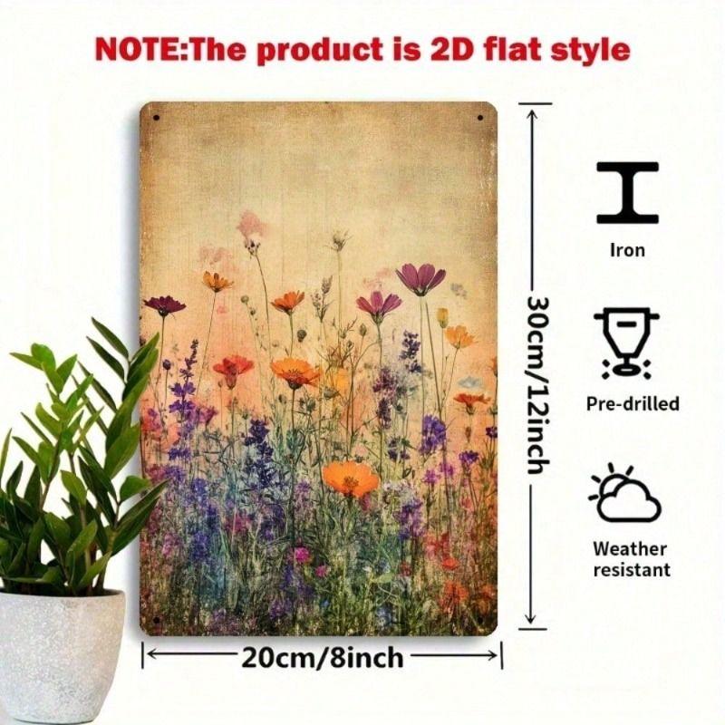 Metal Poster Wall Art Wildflower Meadow 8x12 Inch Vintage Tin Sign for Living Room Decor
