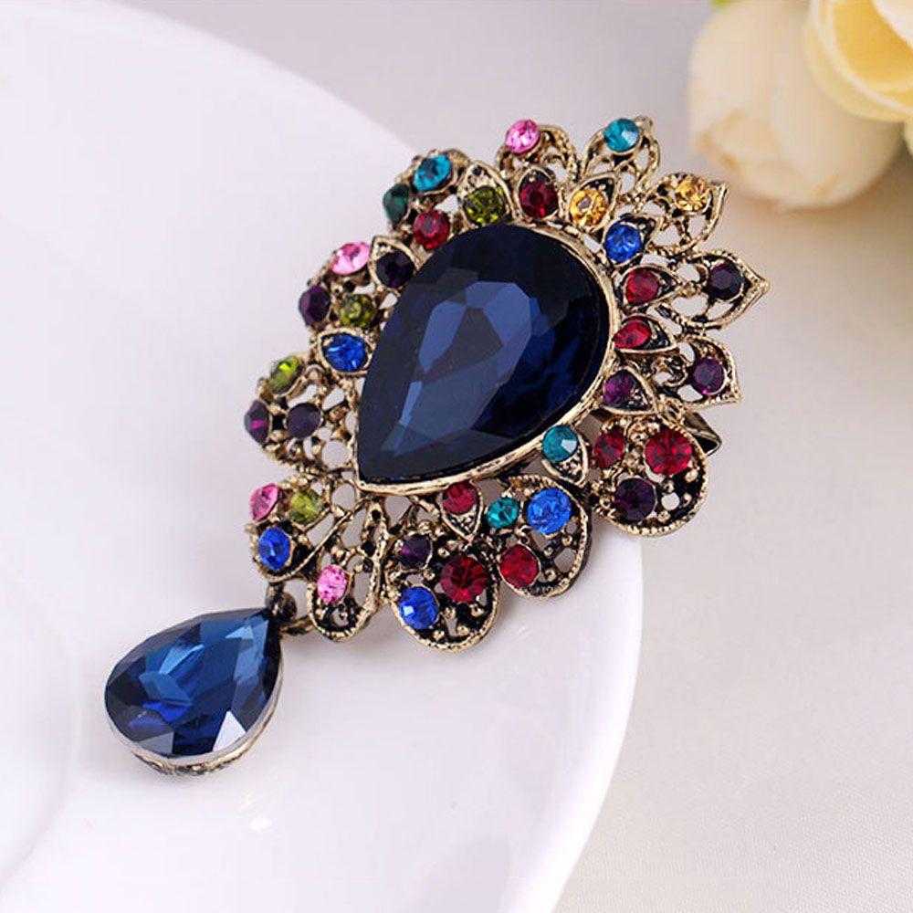 Elegant Luxury Crystal Dress Unisex Big Water Drop Corsage Fashion Accessories Brooch Pins Jewelry