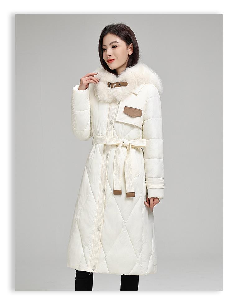 Stor størrelse Høst og vinter damefrakk ensfarget pelskrage midje slanking mellomlang fortykket vindtett damejakke