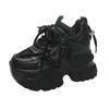 Fashion 9.5cm Autumn Spring Chunky Sneakers Women Lace Up Non-slip Platform Sports Shoes Thick Bottom Shoes Female Heels Casual Sneakers