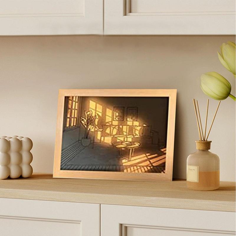 Light Painting Art Lighting Picture Frame LED 3 Colors Night Light Shadow Bedside Lamp Creative Wall Art For Bedroom & Home