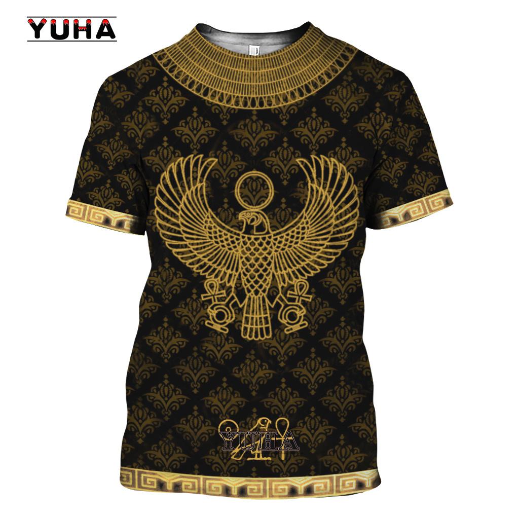 Men's T-shirt Summer Retro Style Fashion Egyptian Pharaoh Print Short Sleeve Tee Shirts Quick Dry Men's Crew Neck Loose Tops