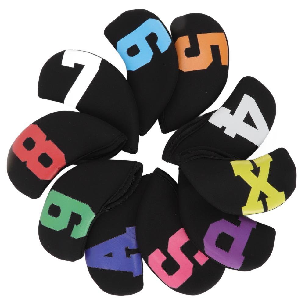 

10pcs Waterproof Neoprene Golf Iron Head Cover Golf Club Head Covers Universal Fit Black & Colorful No