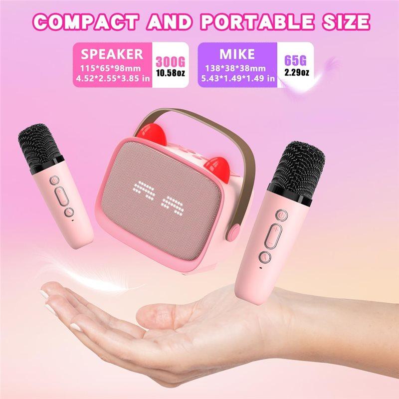 ABUO-Mini Portable Bluetooth Speaker Wireless Karaoke Machine With 2 Microphones K-Song Functionality For Family Singing