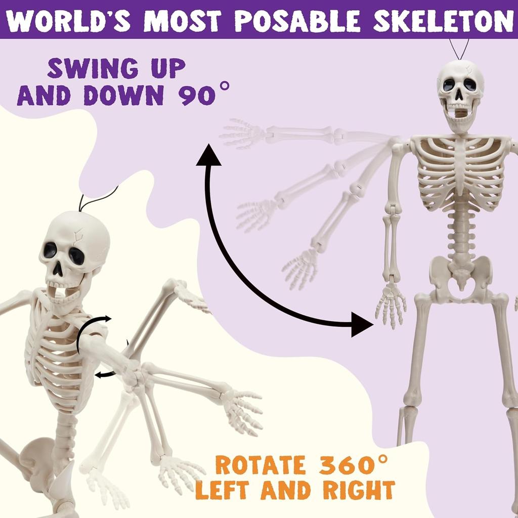 Halloween Outdoor Skeleton Plastic Posable Skeleton with Movable Joints Small Hanging Skeletons for Haunted House Graveyard Prop