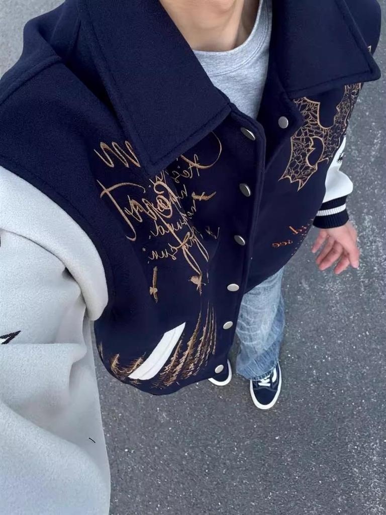 Unisex Vintage Letter Embroidery Baseball Jacket: Loose Fit for Spring & Autumn
