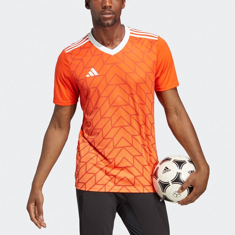 Adidas Team Icon 23 Vintage Jersey Geometric Pattern Print V-Neck Short Sleeve Football Shirt Men Jerseys Red IC1251