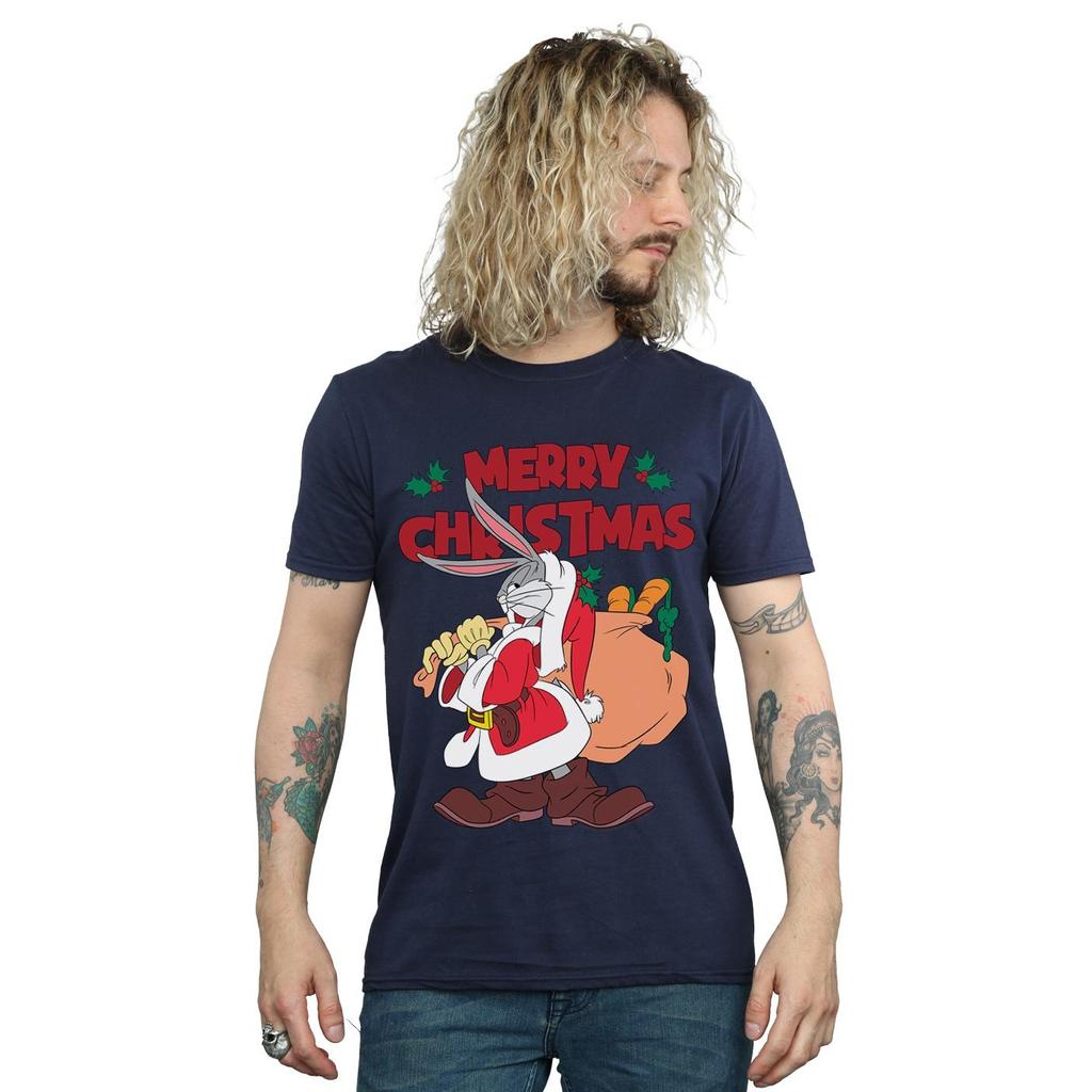 Looney Tunes Mens Santa Bugs Bunny T-Shirt
