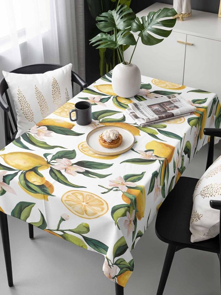 Summer Lemon Flower Green Leaves Rectangle Tablecloth for Table Decor Reusable Kitchen Dining Tablecloth Holiday Party Decor