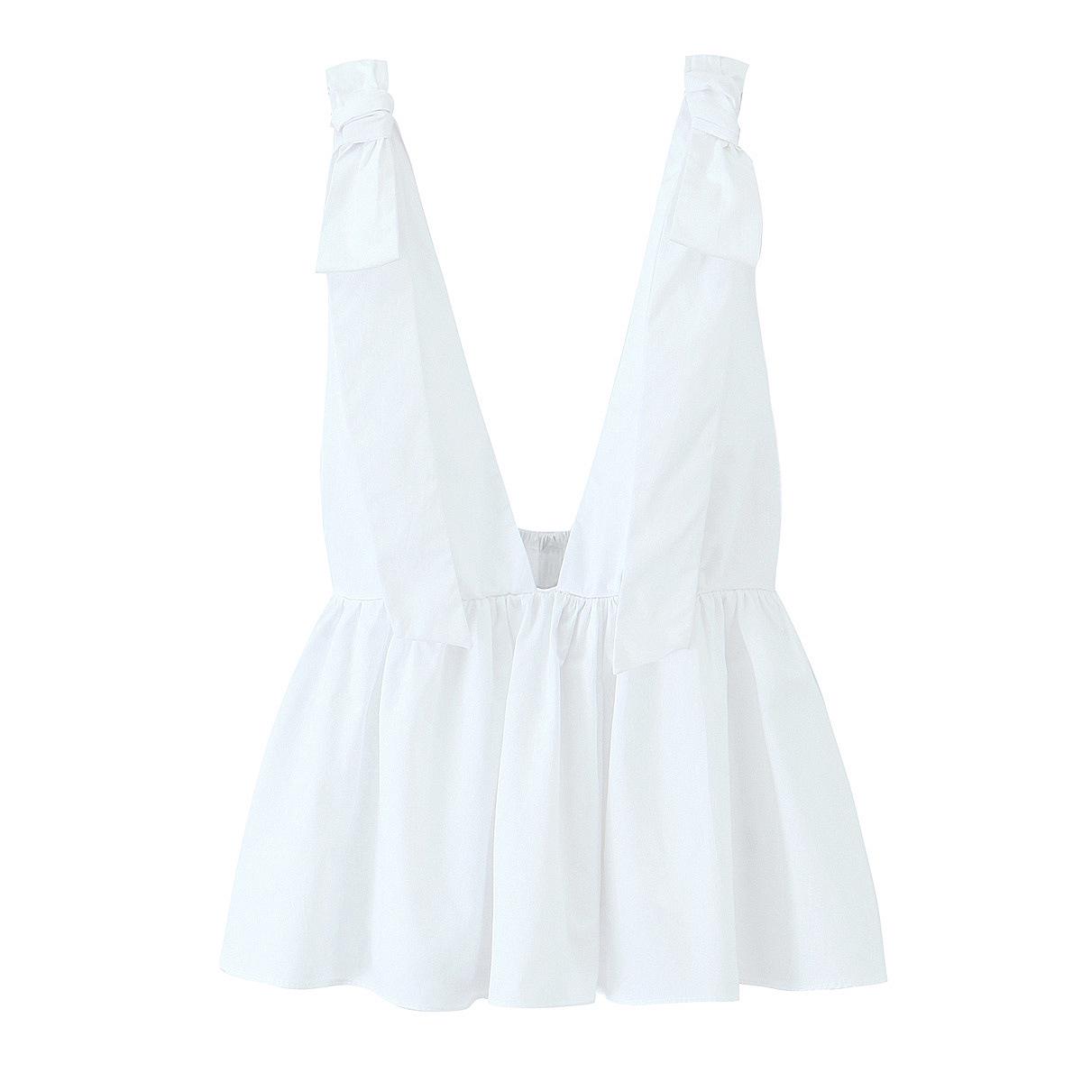 

Spring 2025 Women s Backless V-Neck Poplin Top with Bow Detail Small белый