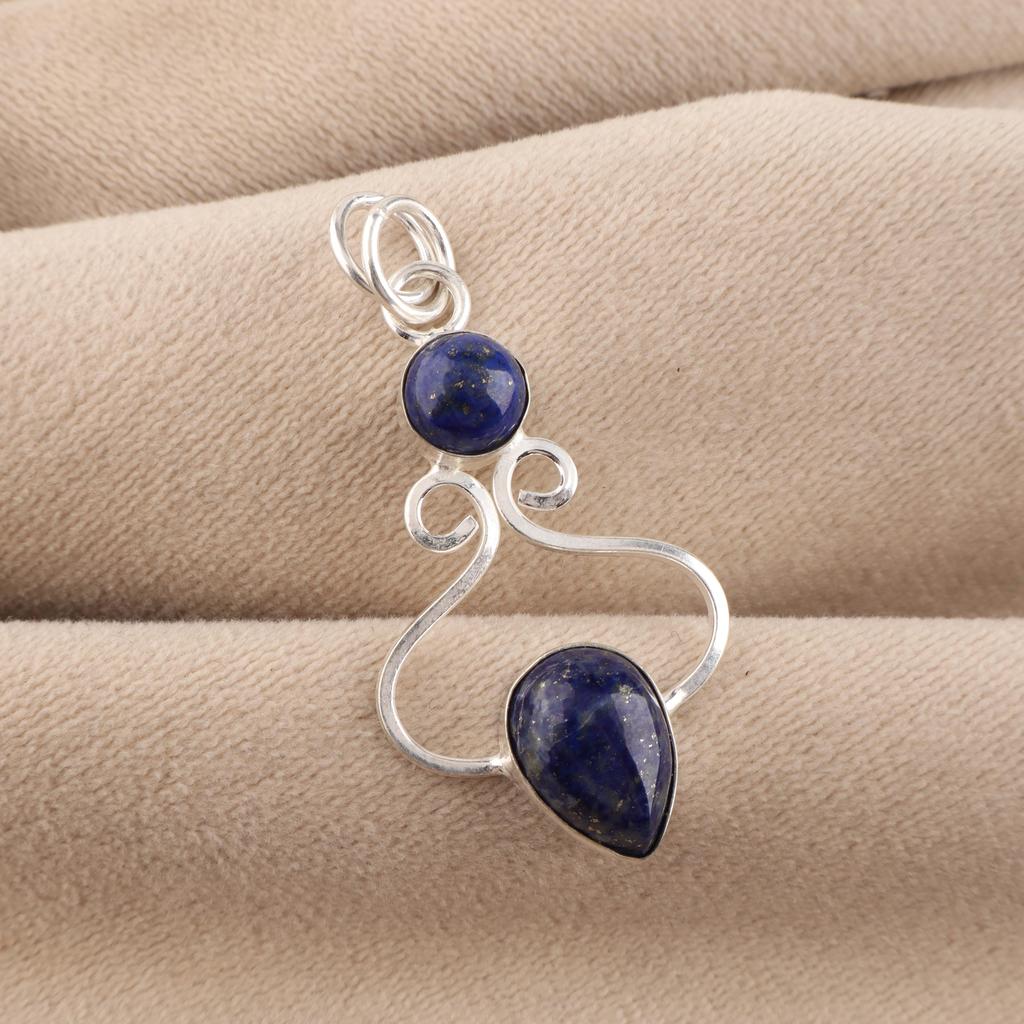 Lapis Lazuli Gemstone 925 Sterling Silver Handcrafted Designer Pretty Pendant 1.60" For Mother PP-13-28