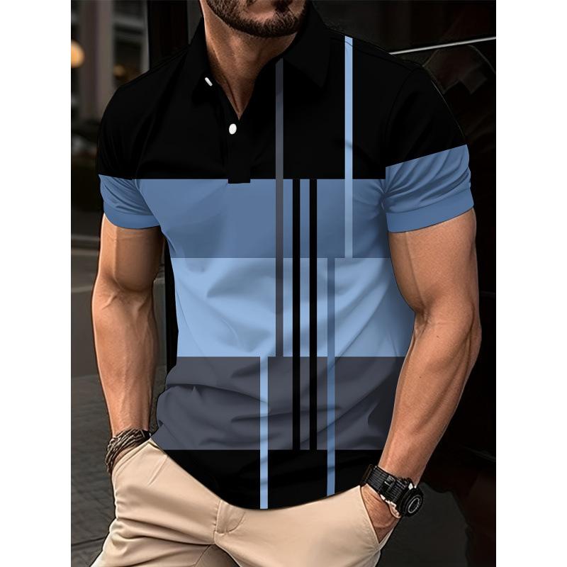 Men's Plaid Print Polo Shirt Short Sleeve Turn Down Collar Button Down Casual Golf Shirt
