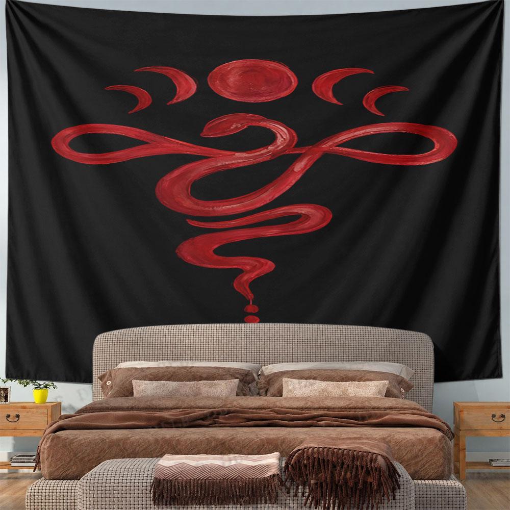 Red Serpent with Crescent Moons Design Pattern Wall Hanging Tapestry Decorative Tapestry Home Decor for Bedroom and Living Room