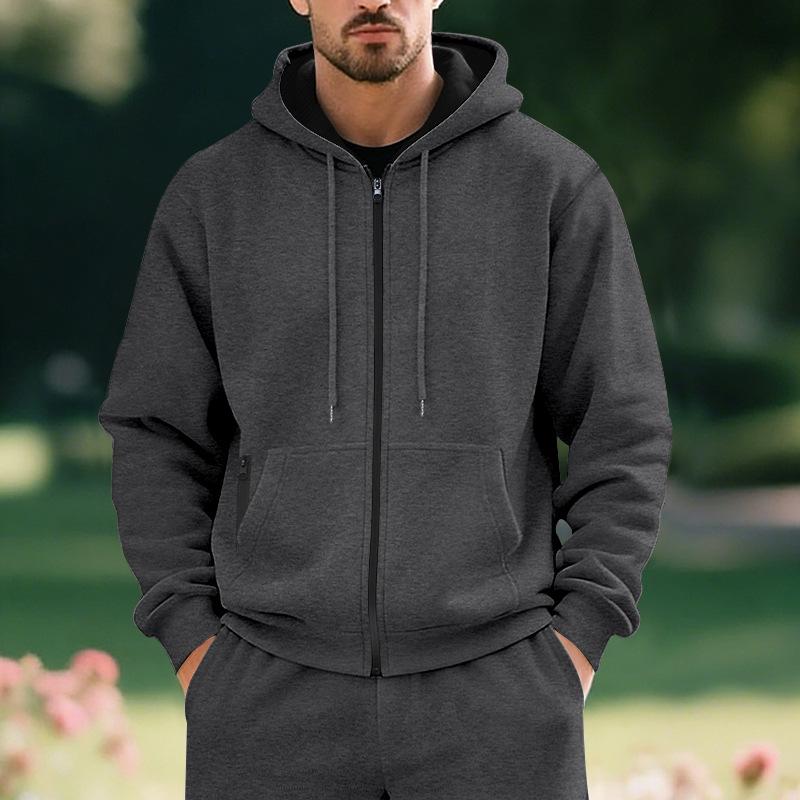 Men's Plus Velvet Solid Color Casual Sports Hoodie for Fall/Winter