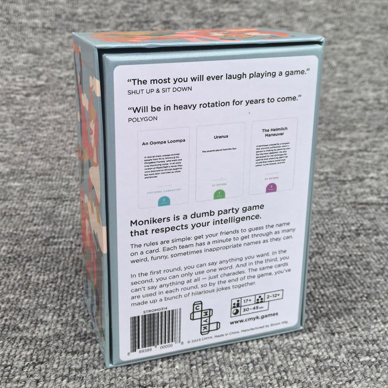 Angliška versija Monikers vizitinė kortelė Smagus vakarėlio kortų žaidimas Kortų žaidimas Vakarėlio stalo žaidimas Kortos