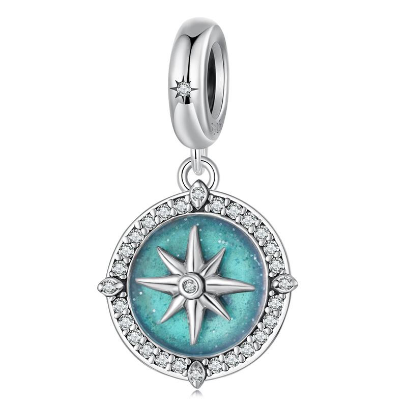 WOSTU 925 Sterling Silver Enamel Compass Pendant Charm For Women