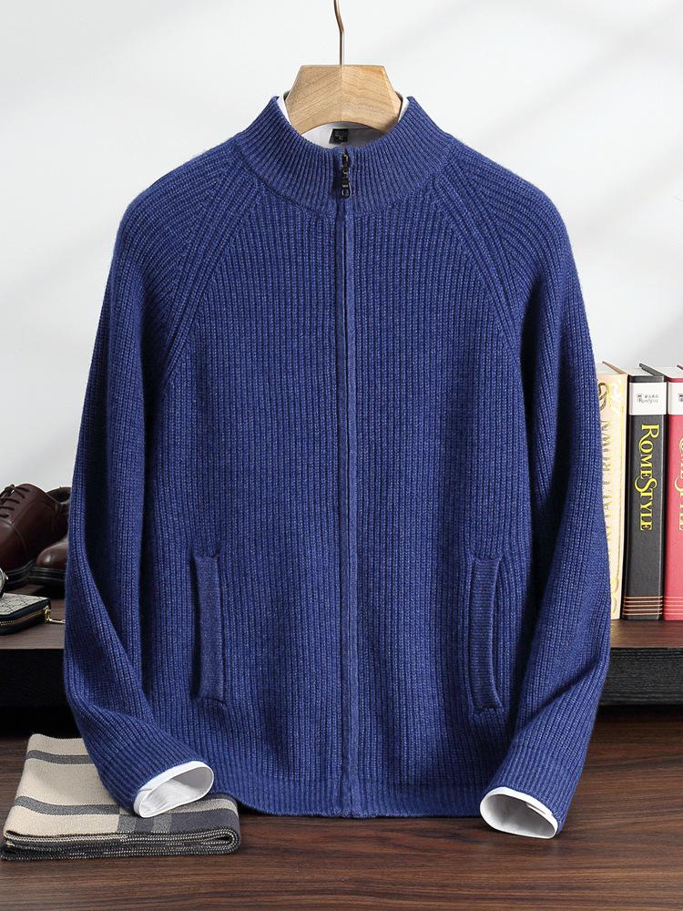 Men's Solid Color Cashmere Knit Cardigan - Autumn/Winter 2025, Loose, Soft, Comfortable, Zipper, Long Sleeve, Versatile.