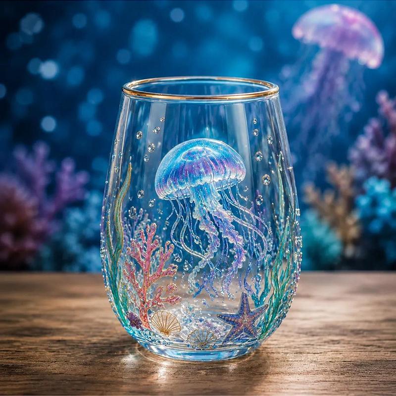 Vintage Painted Animal & Floral Gold Rim Glass Tumbler, Egg-shaped Lead-Free Glass Cup, Creative Gift Cup for Whiskey, Juice and Water