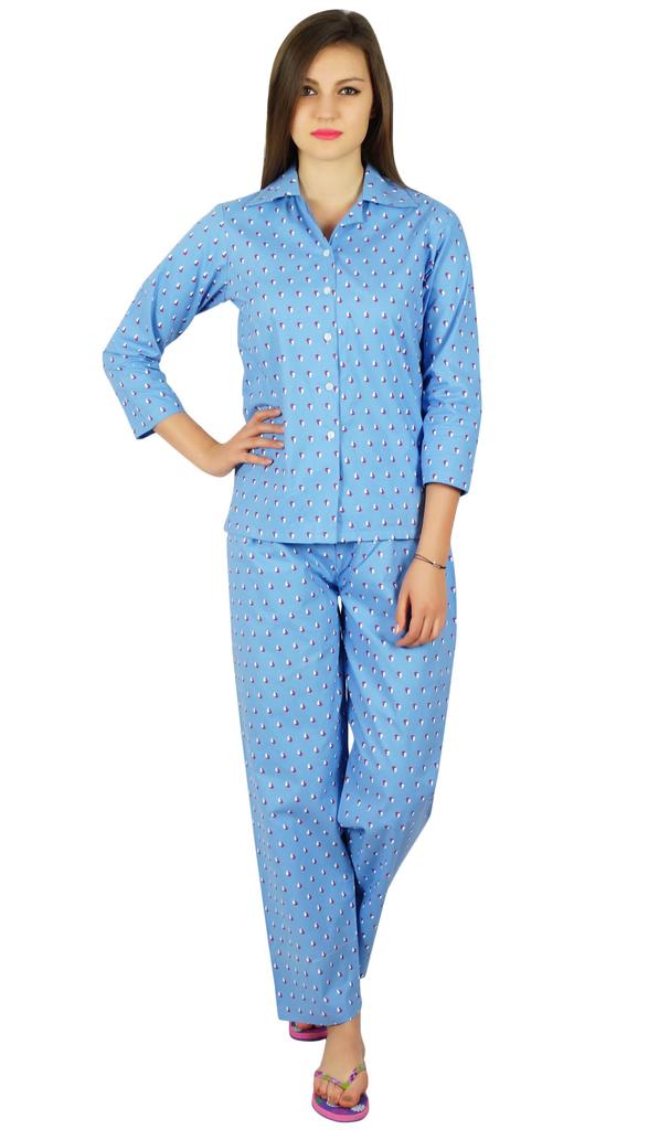 Bimba Womens Cotton Night Wear Printed Pajama Set Full Sleeve Shirt with
