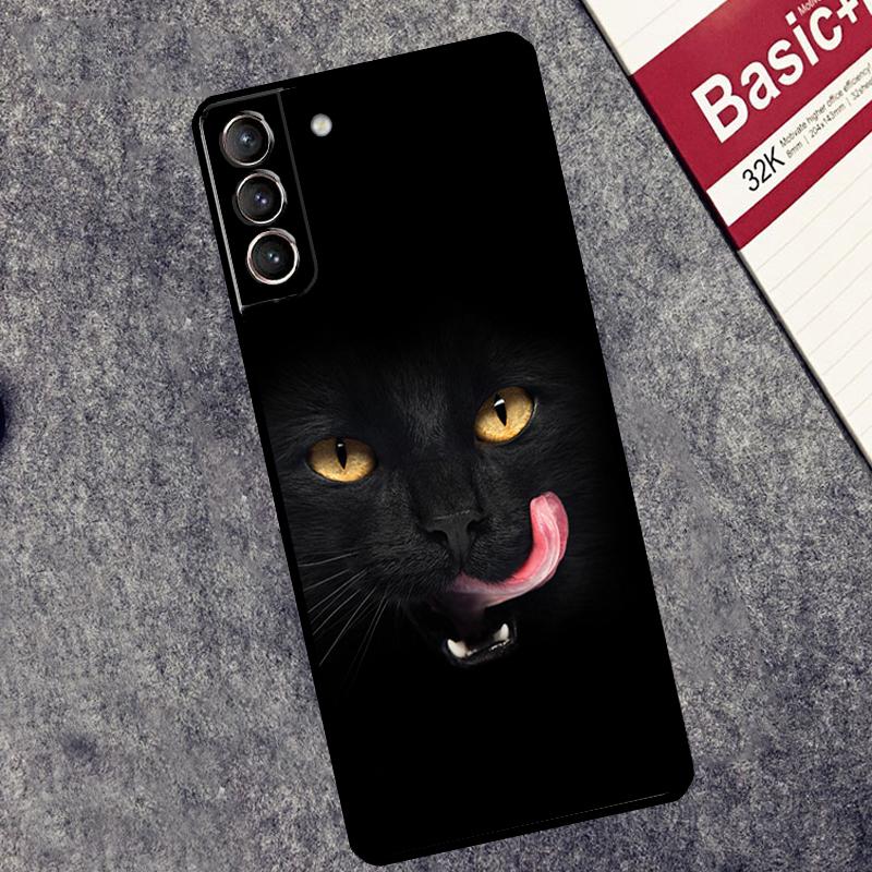 Black Cat Face Kitty Case For Samsung Galaxy S25 S26 Ultra S20 S21 S22 S23 S10 Plus S25 FE S24 Ultra Cover Coque