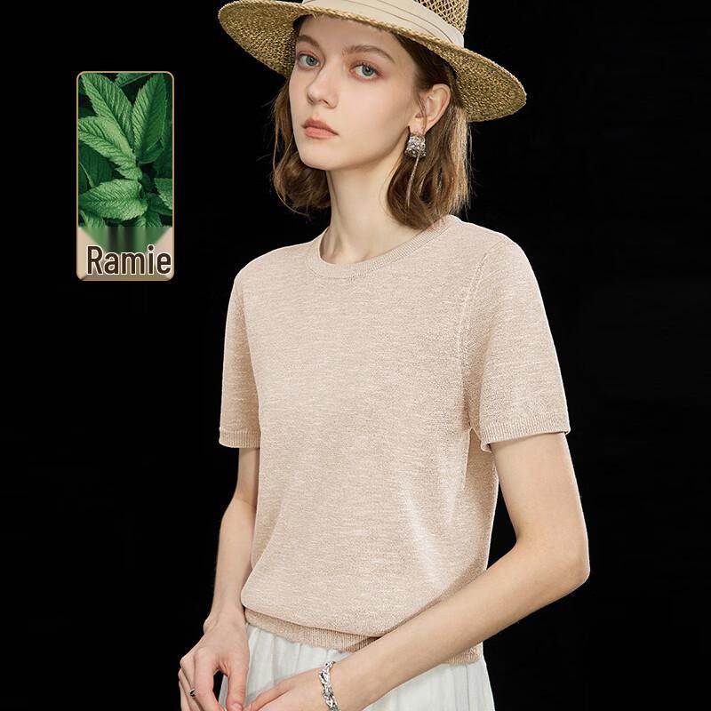 Women s Linen Blend Breathable Knitted Short Sleeve T-shirt XL