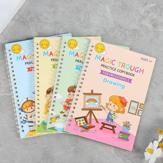 Yousheng Magic Groove Practice Book Reusable Math Drawing Copybook Number Alphabet Tracing Handwriting Workbook for Children Ages 3-10