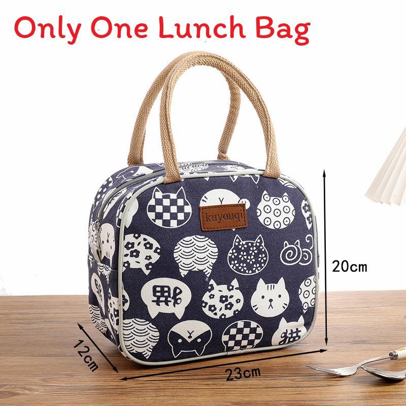 Canvas Lunch Bag Handheld Tote For Office Workers And Students With Zipper Closure