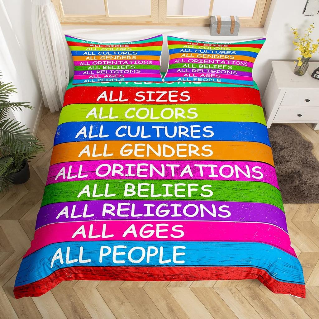 Love Is Love Duvet Cover Rainbow Bedding Set Pride For Love Theme Romantic Comforter Cover Colorful Cartoon Car Bedspread Cover