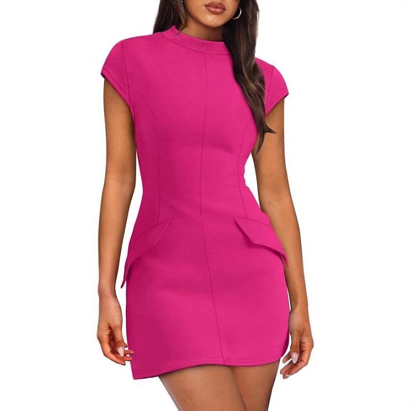 Rochie de damă cu gât rotund, strâmtă, de petrecere, cu mâneci scurte