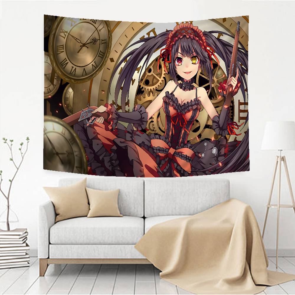 Tokisaki Kurumi Cartoon Printed Large Wall Tapestry Art Science Fiction Room Home Decor Decor Blanket