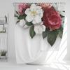1Pcs elegant rose flower printed fabric waterproof shower curtain, romantic and fashionable rose bathroom decoration, with hooks