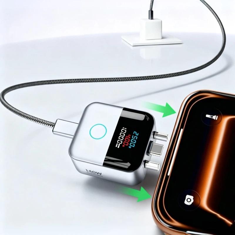 140W Smart Charging Adapter Auto Power-off Overcharge Protection Full Charge Separator for Business Trip Use