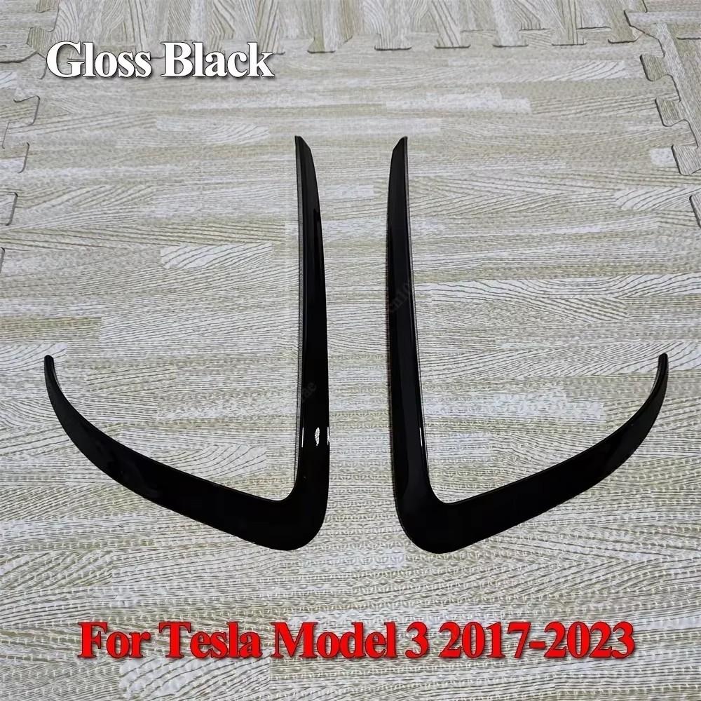 2Pcs For Tesla Model 3 Y 2017-2024 Car Front Fog Light Cover Lamps Blade Trim Spoiler Wind Knife Bumper Gloss Black ABS Tuning Model 3 Gloss Black