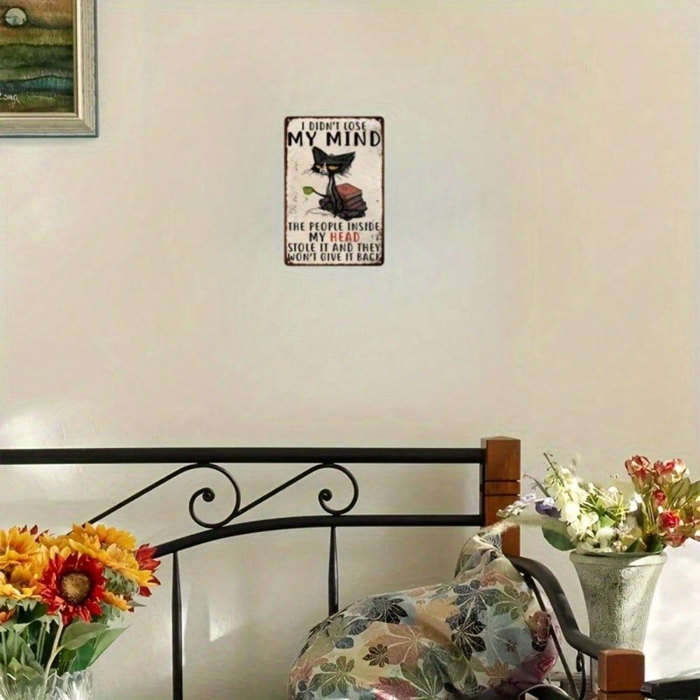 Vintage Tin Cat Sign 8x12 Inch Humorous Mind Quote Wall Art for Home Bar Garage