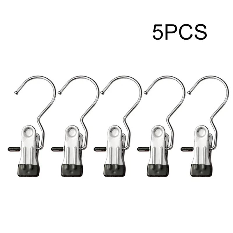 

5pcs Stainless Steel Clothespins Laundry Clothes Pegs With Hook Portable Hanging Clothes Clip Wardrobe Clothes Organizer Hanger чорний