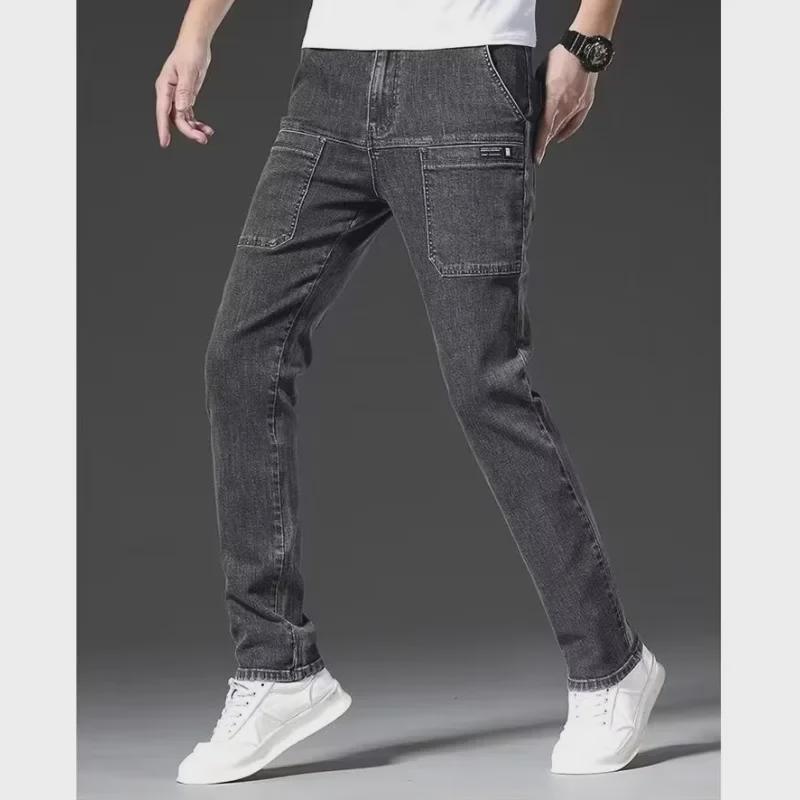 Jeans Autunnali Elasticizzati Multi-Tasche da Uomo: Pantaloni in Denim da Lavoro Casual