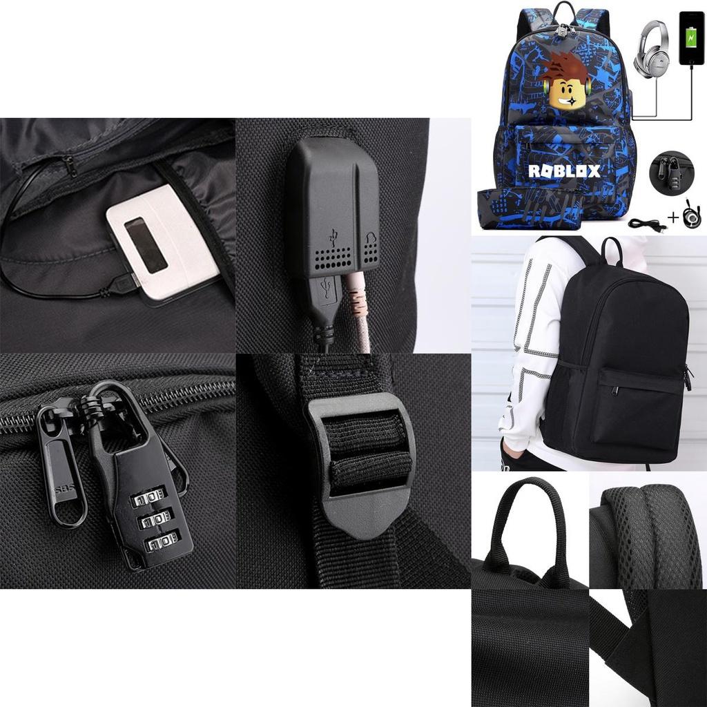 Trendy Roblox Print Casual School Backpack Featuring Adjustable Straps And Usb Charge