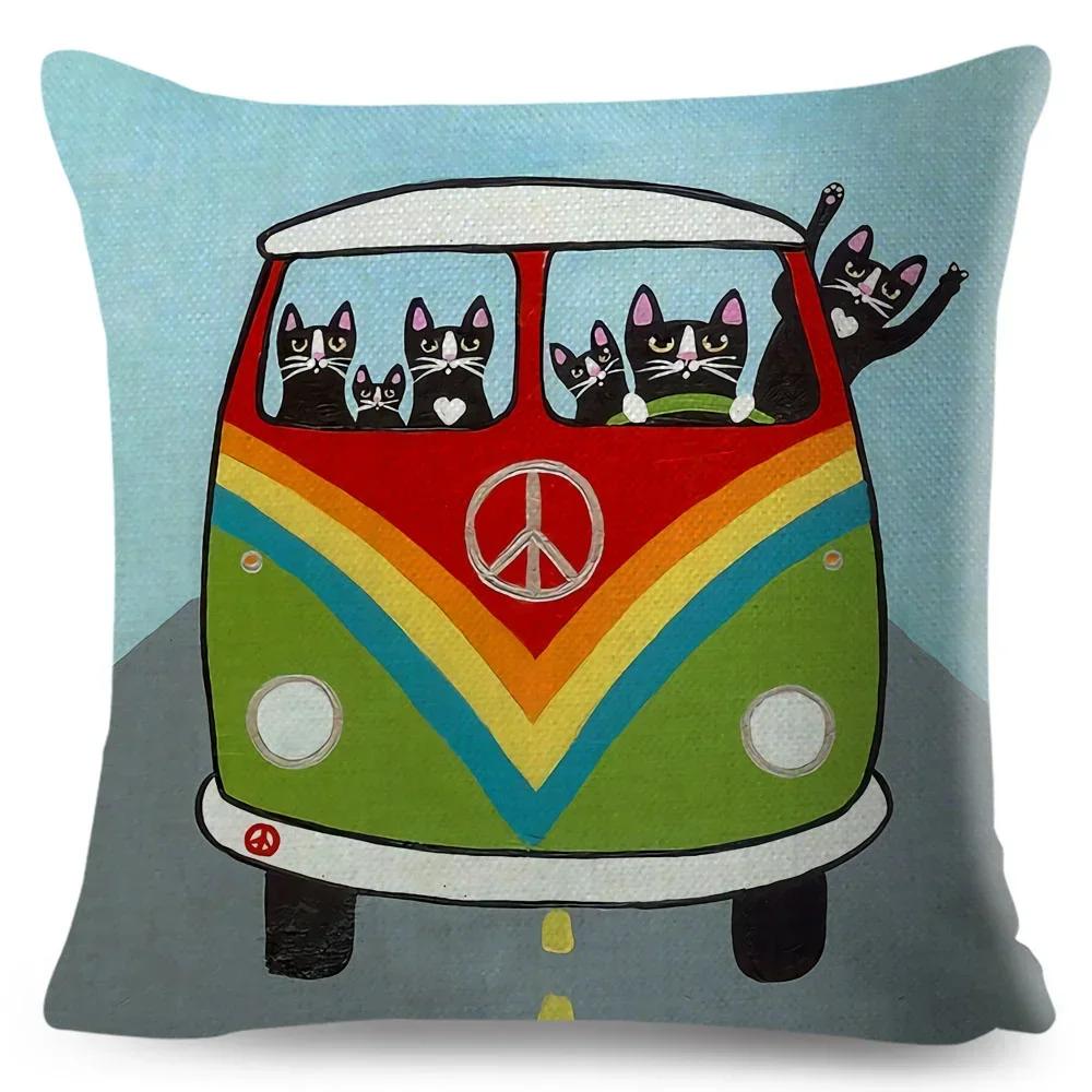 Cartoon Driving Car Cat Cushion Cover Decor Cute Pet Animal Pillowcase Polyester Pillow Case for Sofa Home Children Room