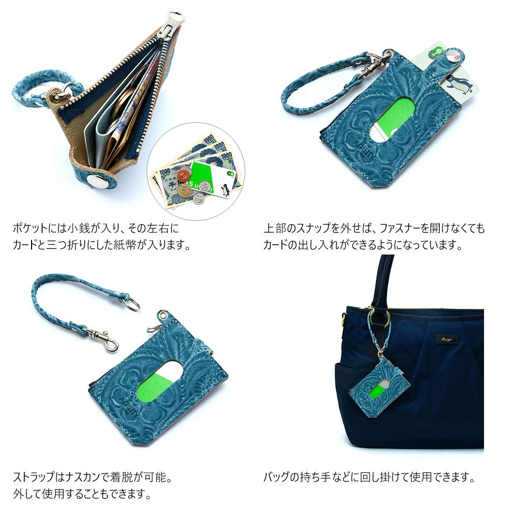 AGILITY Affa "Pass Wallet" - Pass CaseWallet In One, Mini Wallet with L-Shaped Zipper, Floral Print