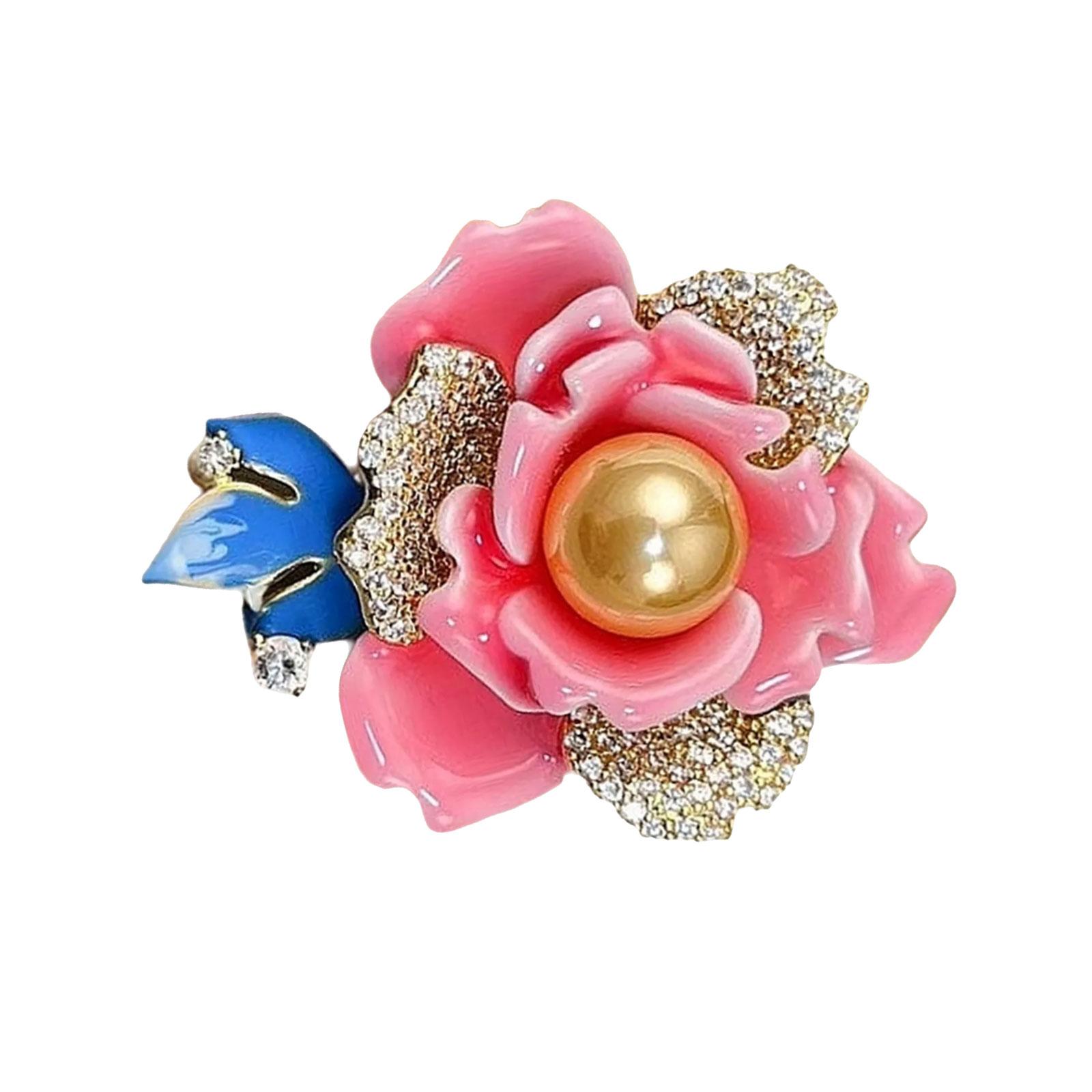 

Delicate Chinese Style Peony Brooch with Sparkling Rhinestones Enamel Flower Shaped Alloy Accessory For Special Event розовый
