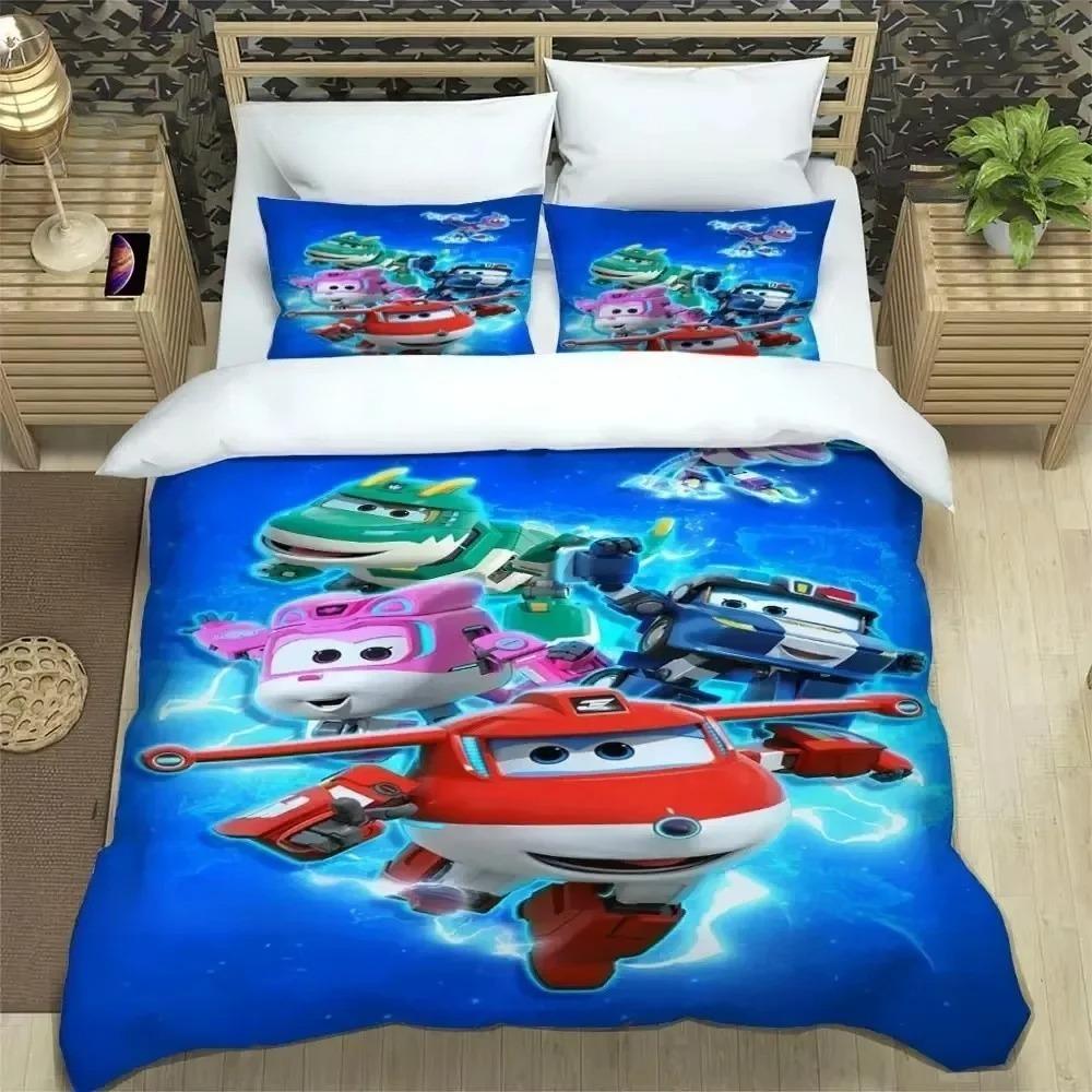 Let'S Go! Super Wings Bedding Sets Comforter Quilt Bed Cover Cartoon Duvet Cover Pillowcase Kids Adult Size Home Textiles