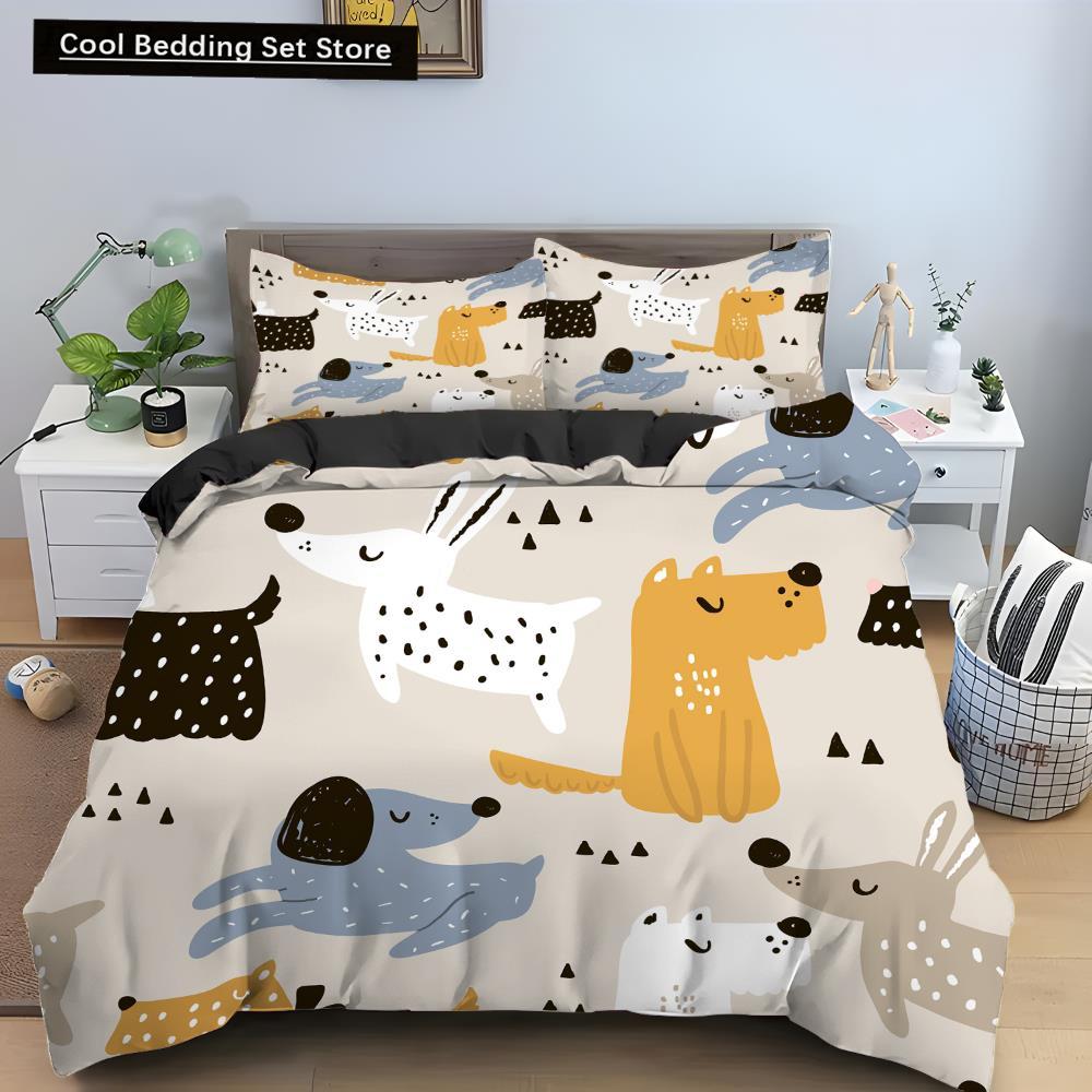 Cartoon Dog King Queen Duvet Cover Lovely Illustrated Pet Puppy bedding set  Animal Quilt Cover 2/3pcs Polyester Comforter Cover