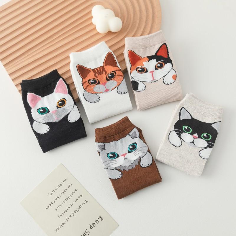 Women's Cute Cartoon Cat Mid-Calf Socks Cotton Japanese Lucky Cat Fashion Socks