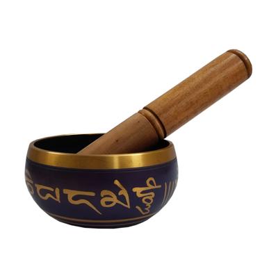 Purple-Gold Singing Bowl with Wooden Stack, Purple-Gold Singing Bowl and Wooden Striker Stick