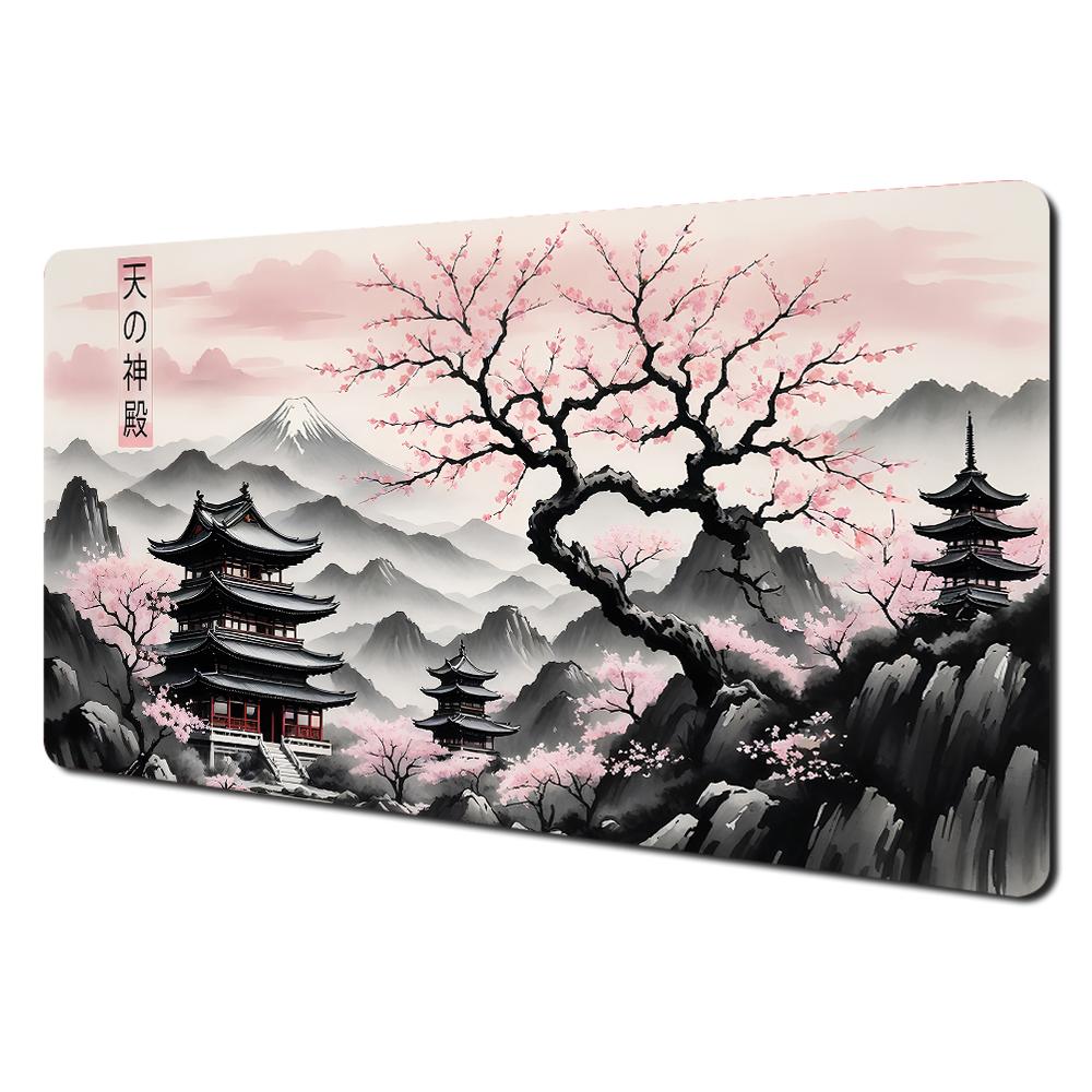 Ink Wash Style Cherry Blossom Pagoda Scenery Large Mouse Pad Desk Mat Pc Accessories Gaming Pad Office Rug Mouse Carpet Mousemat