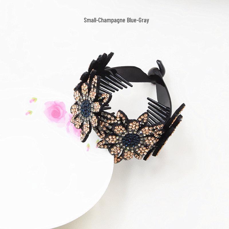Double-Layer Rhinestone Flower Hair Clip & Hair Tie: Elegant Bun Styling Accessory