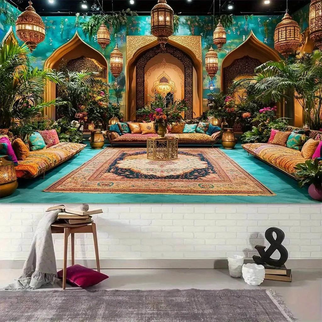 1pc Moroccan-themed party background banner featuring vibrant colors and an exotic style. Made of polyester