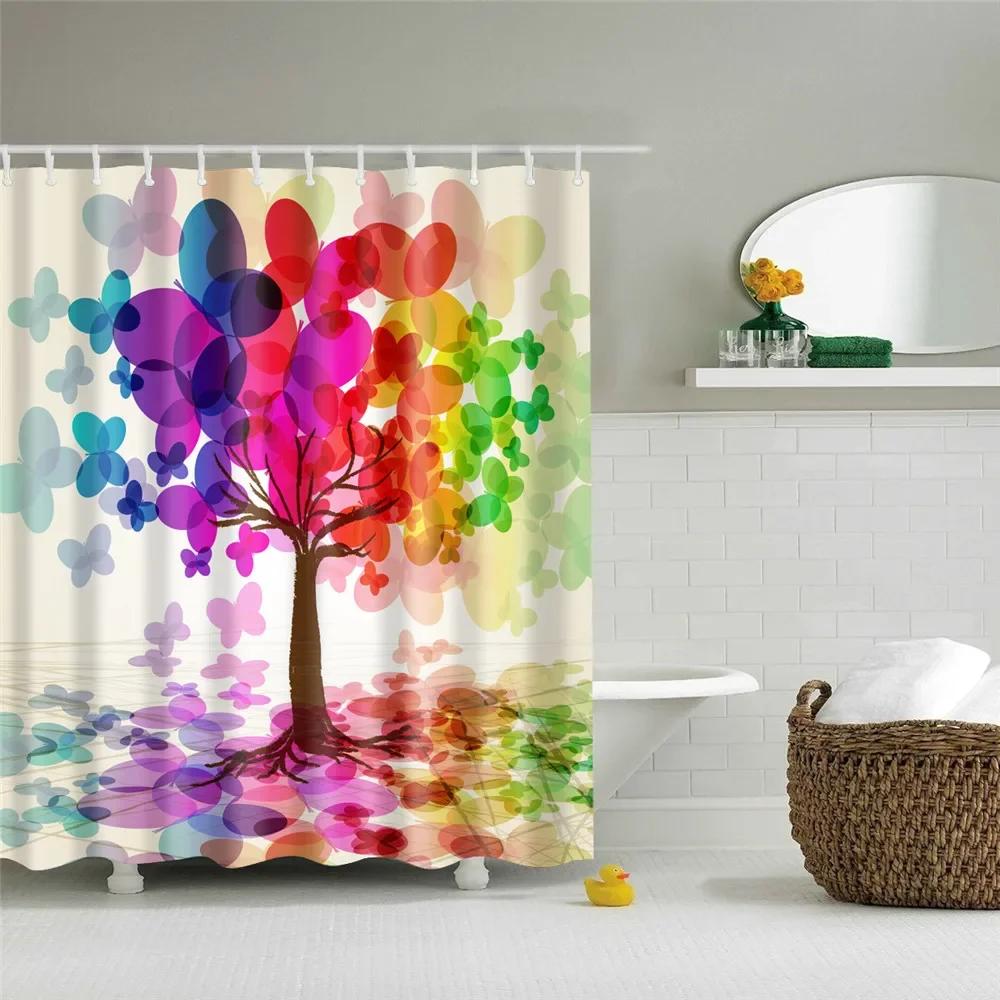 3D Tree Scenery Shower Curtains Bathroom Curtains High Quality Waterproof Polyester Bath Curtain with 12 Hooks for Home Decor